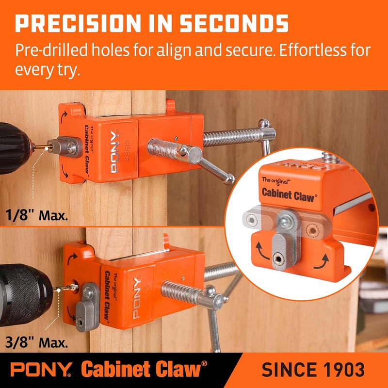 Pony 2-Pack Cabinet Clamps, 8510 Cabinet Claw, Face Frame Clamps for Installing Cabinets, 440 lbs Load Limited Orange - Image 4